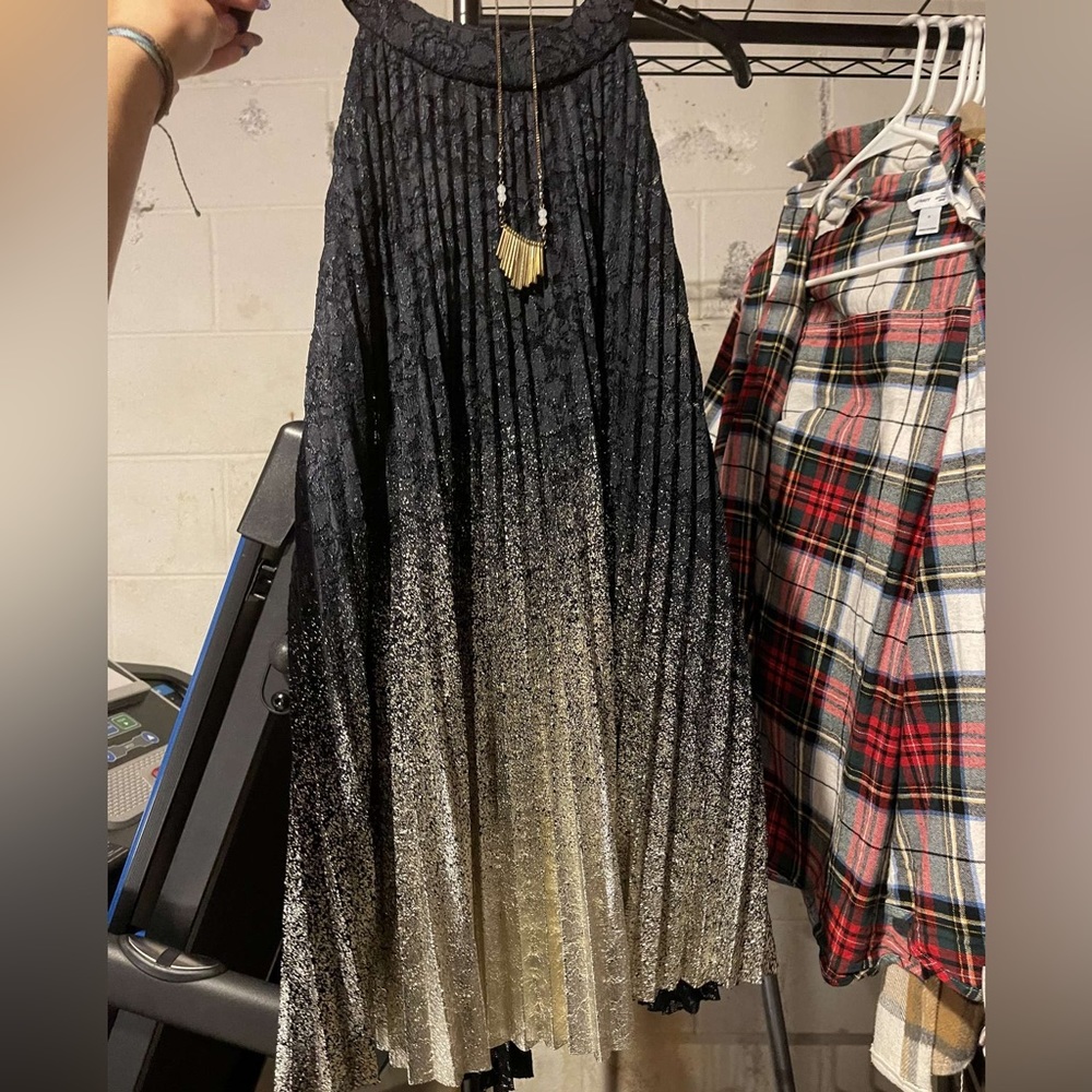 Dillard’s navy/gold dress